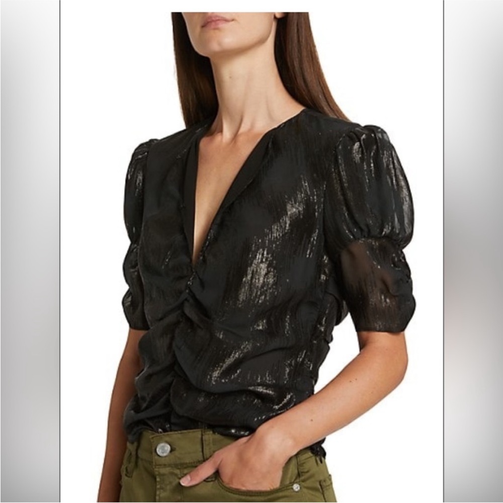 Stunning! Frame Denim Black Blouse with Chic Design Great Condition!